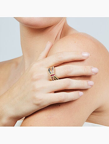 Bague Luxenter en alliage métallique et zircone multicolore finie en or jaune 18 carats - Alnis
