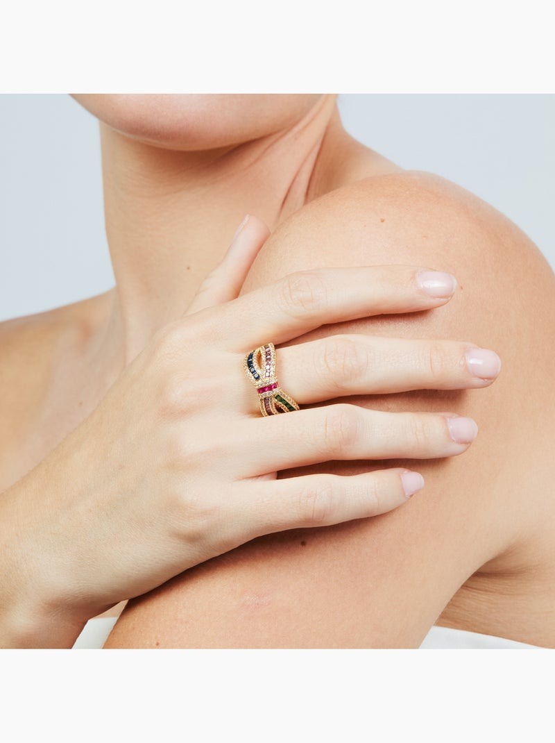 Bague Luxenter en alliage métallique et zircone multicolore finie en or jaune 18 carats - Alnis Multicolore - Kiabi