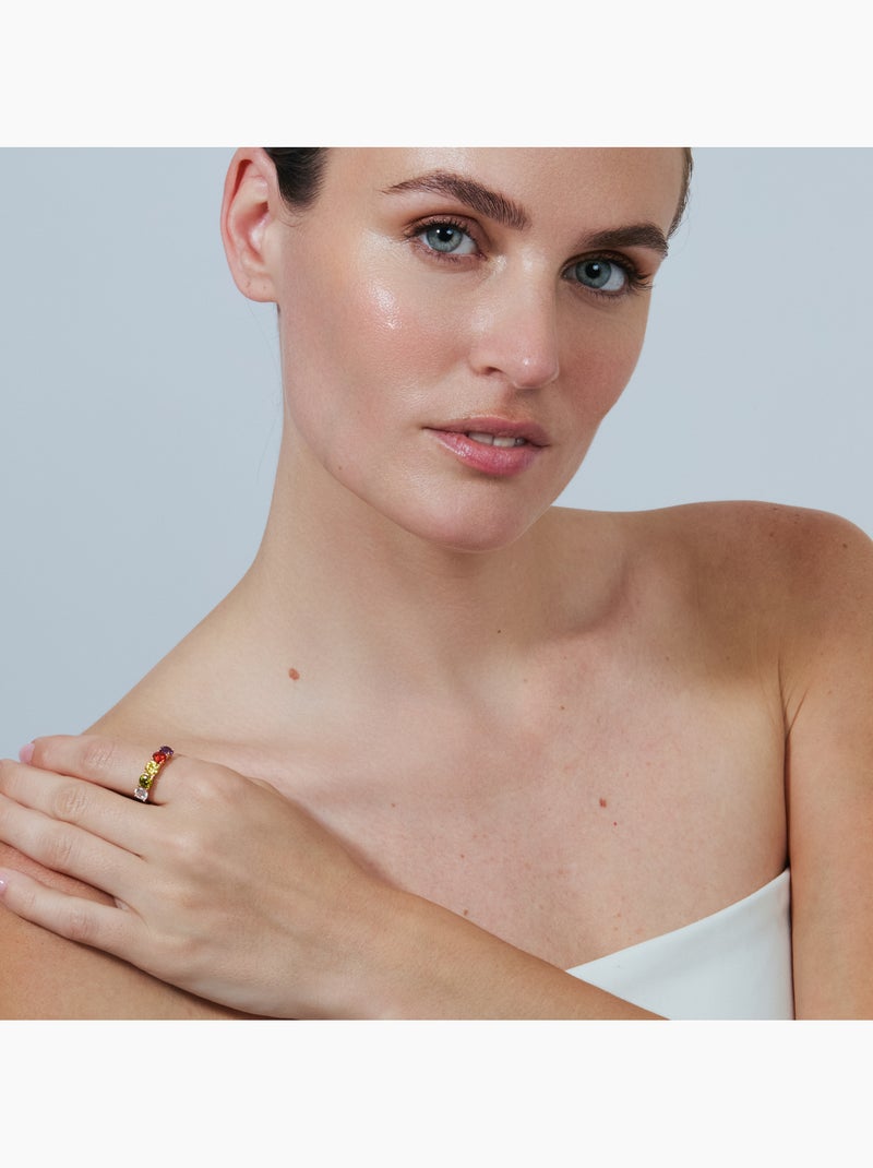 Bague Luxenter en alliage métallique et zircone multicolore, finition rhodiée - Mund Multicolore - Kiabi