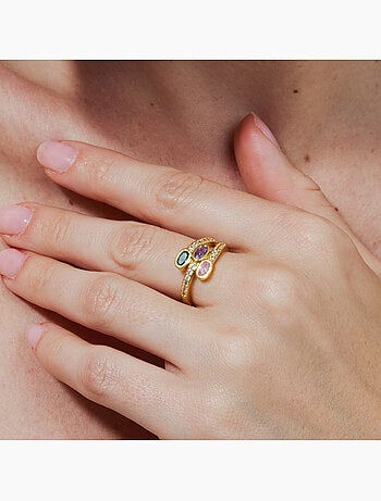 Bague Luxenter en alliage métallique et zirconie multicolore, fini en or jaune 18 carats - Folant