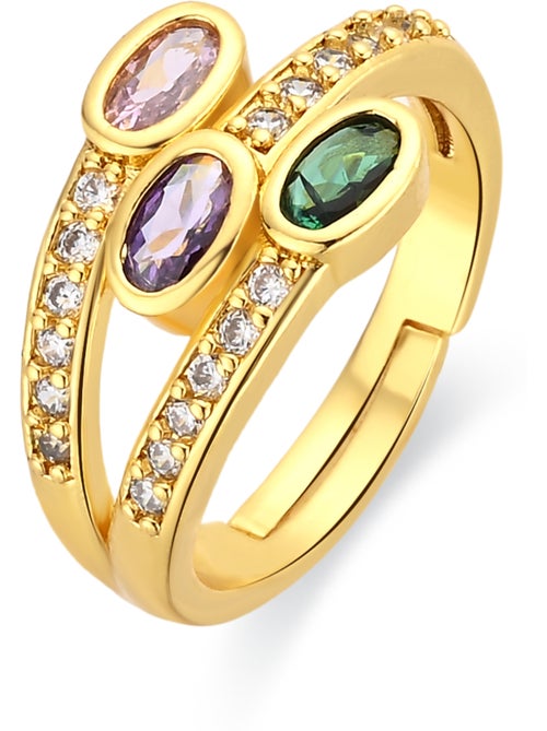 Bague Luxenter en alliage métallique et zirconie multicolore, fini en or jaune 18 carats - Folant - Kiabi