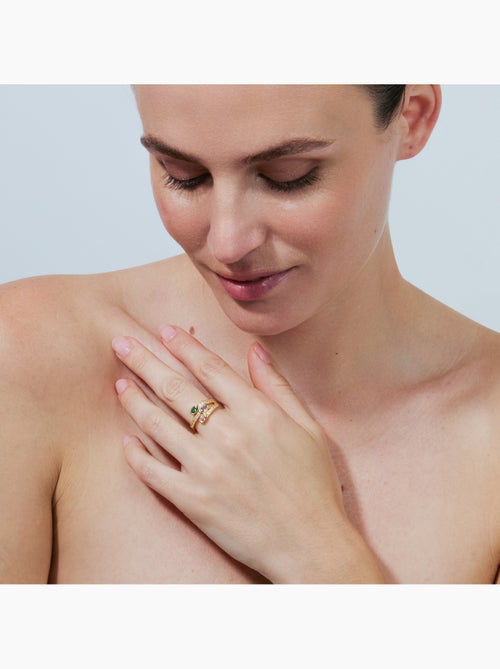 Bague Luxenter en alliage métallique et zirconie multicolore, fini en or jaune 18 carats - Folant - Kiabi
