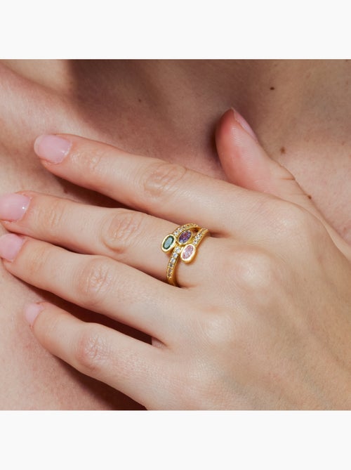 Bague Luxenter en alliage métallique et zirconie multicolore, fini en or jaune 18 carats - Folant - Kiabi