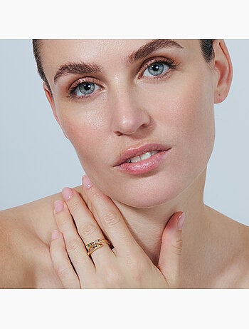 Bague Luxenter en alliage métallique et zirconie multicolore finie en or jaune 18 carats - Hagor