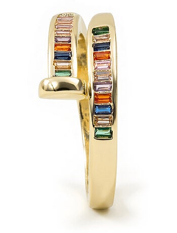 Bague Luxenter en alliage métallique et zirconie multicolore finie en or jaune 18 carats - Hagor