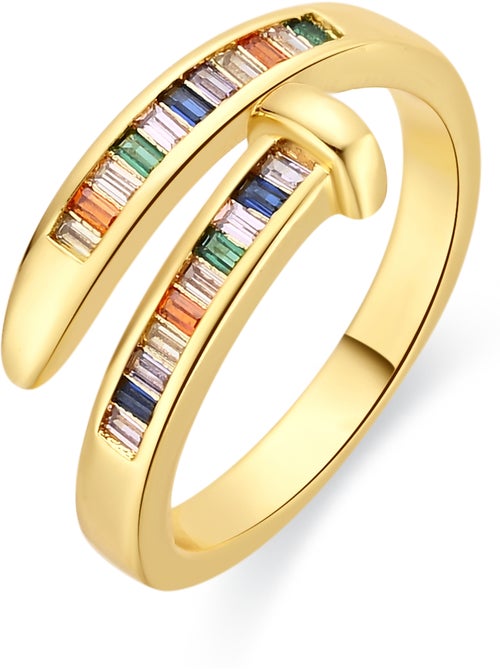 Bague Luxenter en alliage métallique et zirconie multicolore finie en or jaune 18 carats - Hagor - Kiabi