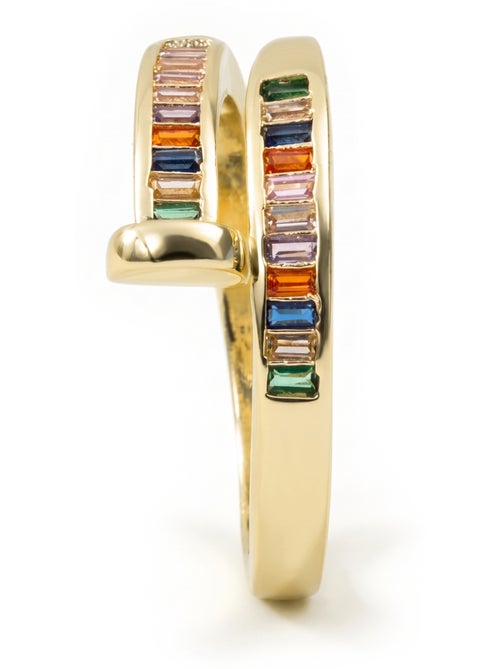 Bague Luxenter en alliage métallique et zirconie multicolore finie en or jaune 18 carats - Hagor - Kiabi