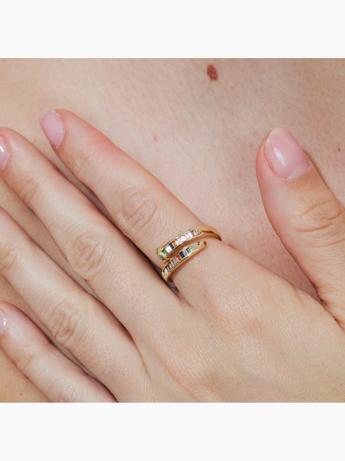 Bague Luxenter en alliage métallique et zirconie multicolore finie en or jaune 18 carats - Hagor - Kiabi