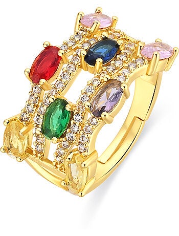 Bague Luxenter en alliage métallique et zirconie multicolore finie en or jaune 18 carats - Rieu