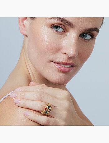 Bague Luxenter en alliage métallique et zirconie multicolore finie en or jaune 18 carats - Rieu