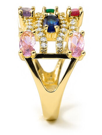 Bague Luxenter en alliage métallique et zirconie multicolore finie en or jaune 18 carats - Rieu