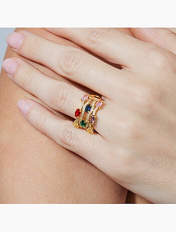 Bague Luxenter en alliage métallique et zirconie multicolore finie en or jaune 18 carats - Rieu
