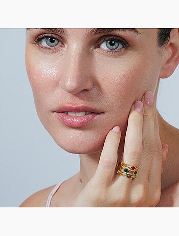 Bague Luxenter en alliage métallique et zirconie multicolore finie en or jaune 18 carats - Rieu