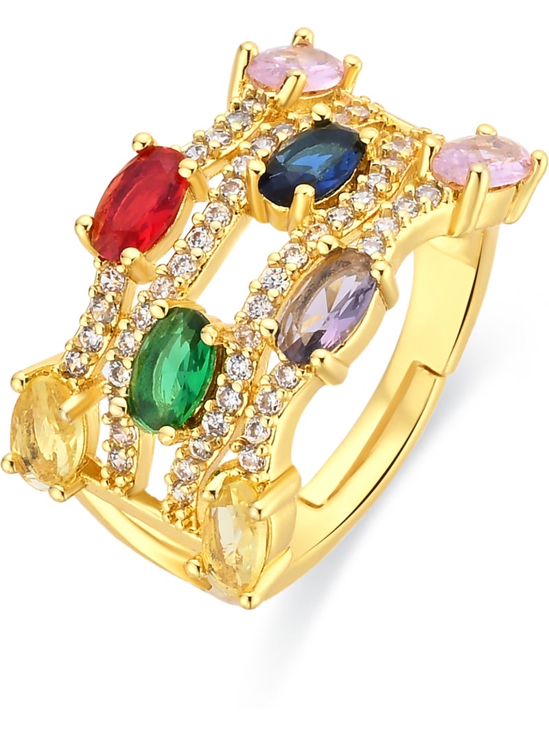 Bague Luxenter en alliage métallique et zirconie multicolore finie en or jaune 18 carats - Rieu Multicolore - Kiabi
