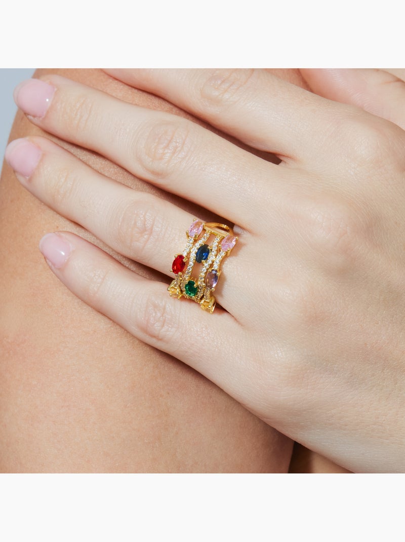 Bague Luxenter en alliage métallique et zirconie multicolore finie en or jaune 18 carats - Rieu Multicolore - Kiabi