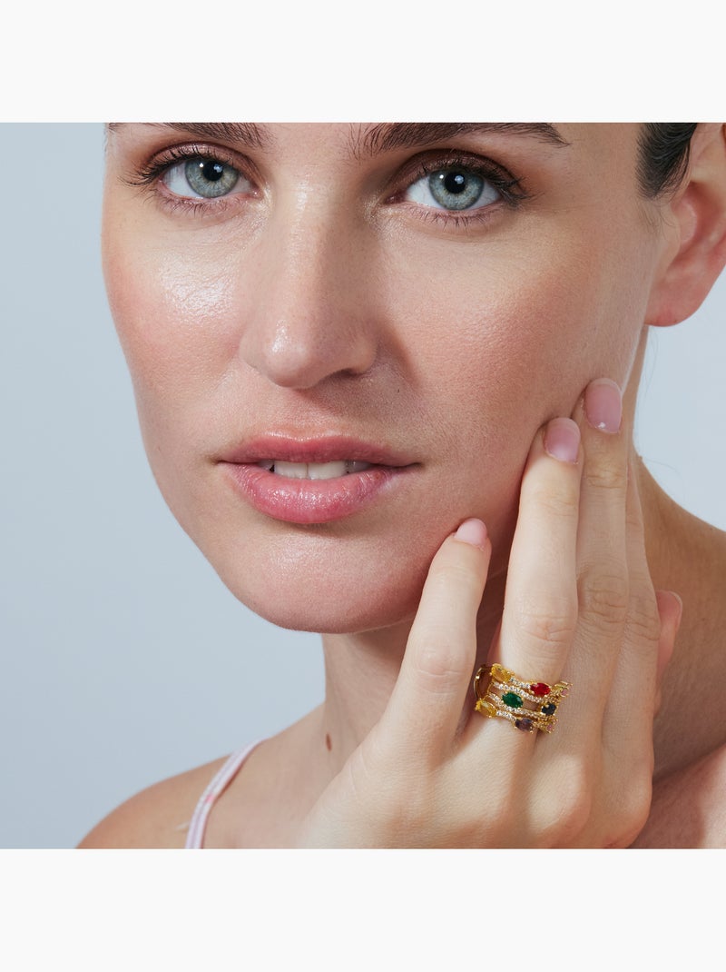 Bague Luxenter en alliage métallique et zirconie multicolore finie en or jaune 18 carats - Rieu Multicolore - Kiabi