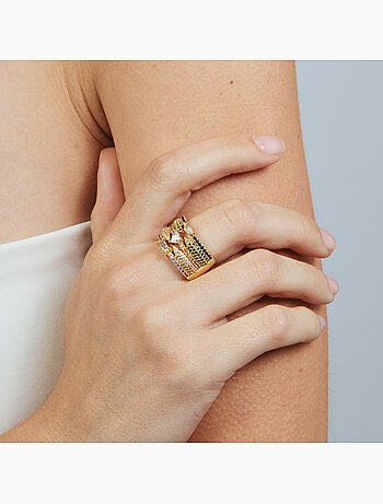 Bague Luxenter en alliage métallique et zirconie multicolore, finie en or jaune 18 carats - Thihsak