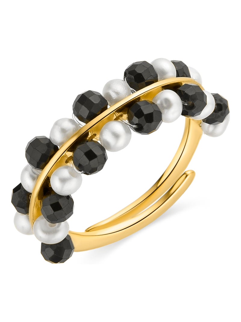 Bague Luxenter en argent 925 avec cristal noir et or jaune 18 carats - Hizri Multicolore - Kiabi
