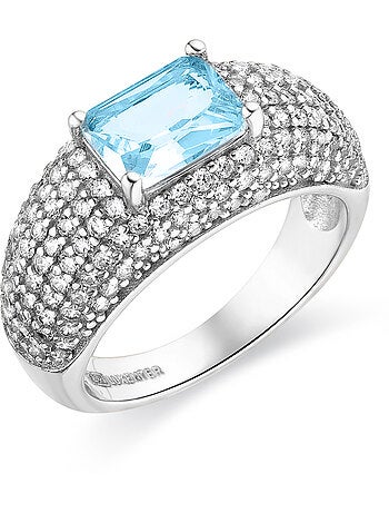 Bague Luxenter en argent 925 avec zircon aigue-marine rhodié - Tany