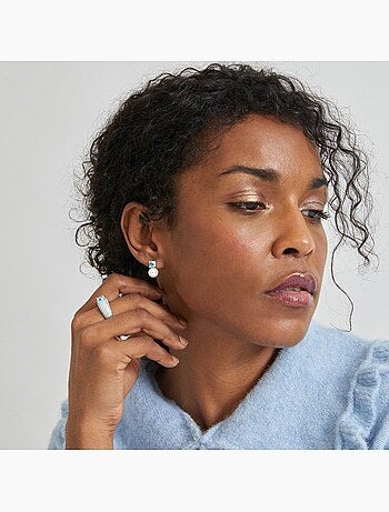 Bague Luxenter en argent 925 avec zircon aigue-marine rhodié - Tany