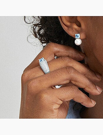 Bague Luxenter en argent 925 avec zircon aigue-marine rhodié - Tany