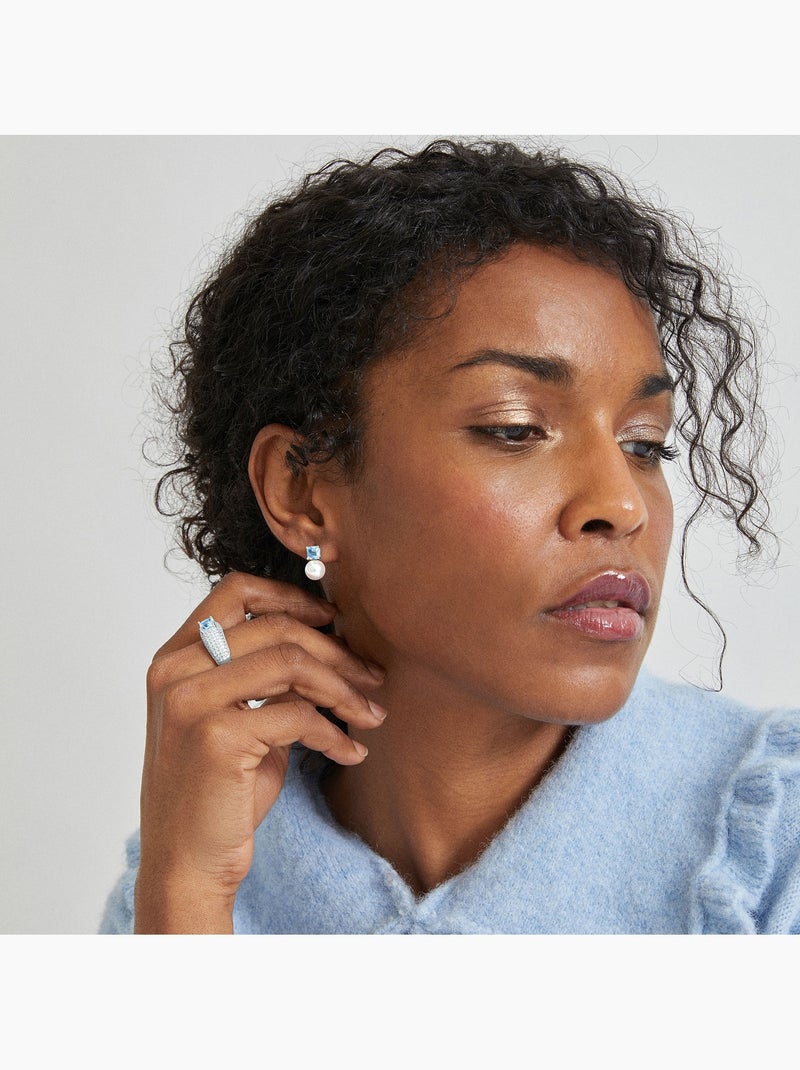 Bague Luxenter en argent 925 avec zircon aigue-marine rhodié - Tany Bleu - Kiabi