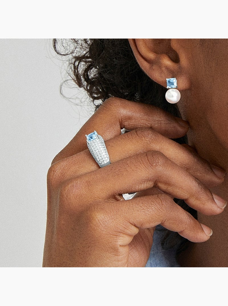 Bague Luxenter en argent 925 avec zircon aigue-marine rhodié - Tany Bleu - Kiabi