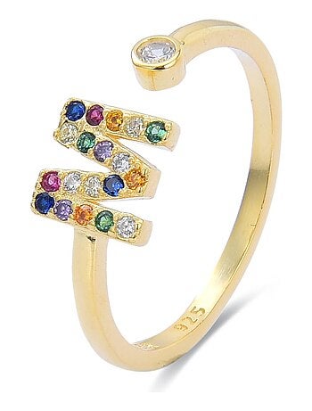 Bague Luxenter en argent 925 avec zircon multicolore en or jaune 18K - Alphabet
