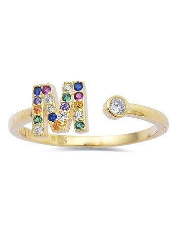 Bague Luxenter en argent 925 avec zircon multicolore en or jaune 18K - Alphabet