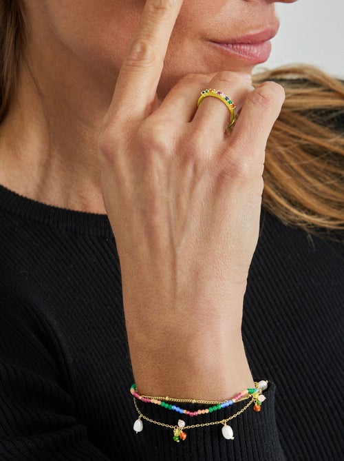 Bague Luxenter en argent 925 avec zircon multicolore et finition et plaqué or 18k - Giloth - Kiabi