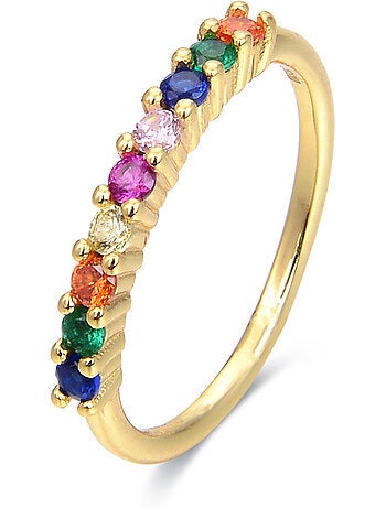 Bague Luxenter en argent 925 avec zircon multicolore et finition plaqué or jaune 18K - Giloth