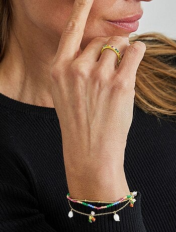 Bague Luxenter en argent 925 avec zircon multicolore et finition plaqué or jaune 18K - Giloth