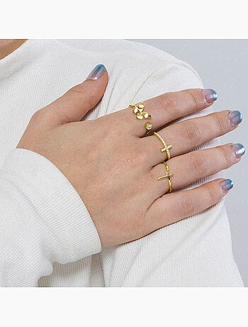 Bague Luxenter en argent 925 avec zircon plaqué or jaune 18k - Azayn Taille réglable