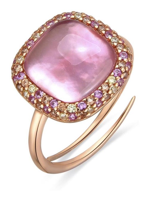 Bague Luxenter en argent 925 et doublet de nacre rose / cristal finition or jaune 18k - Baddal - Kiabi