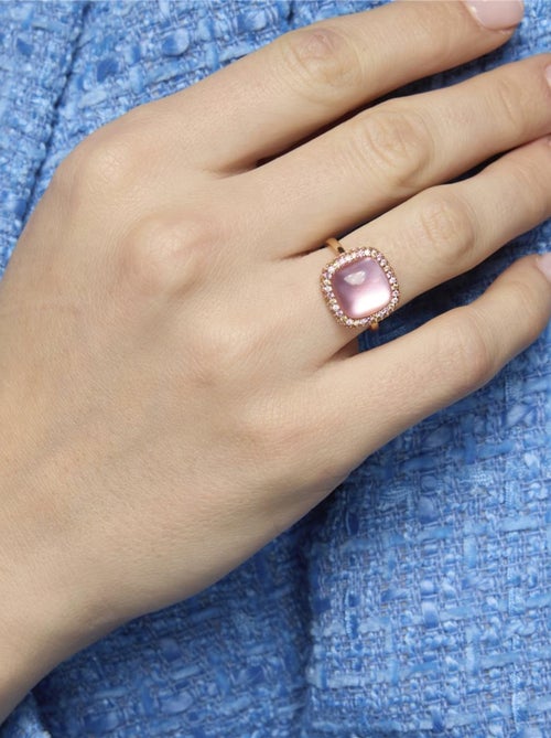 Bague Luxenter en argent 925 et doublet de nacre rose / cristal finition or jaune 18k - Baddal - Kiabi