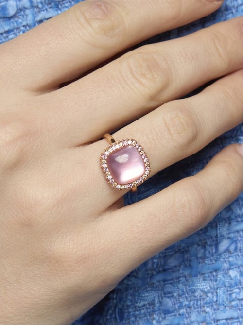 Bague Luxenter en argent 925 et doublet de nacre rose / cristal finition or jaune 18k - Baddal - Kiabi
