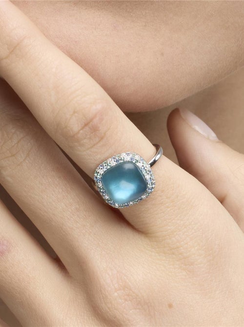 Bague Luxenter en argent 925 et doublet hématite / cristal bleu finition rhodium - Baddal - Kiabi