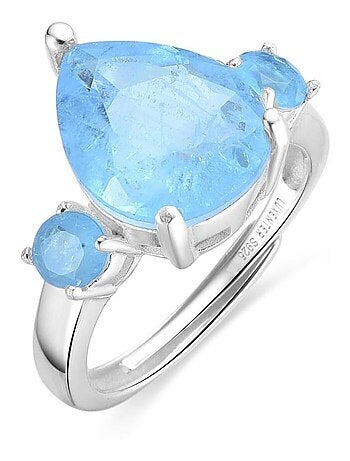 Bague Luxenter en argent 925 et quartz hydrothermal aigue-marine avec finition rhodiée - Larec