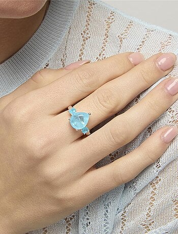 Bague Luxenter en argent 925 et quartz hydrothermal aigue-marine avec finition rhodiée - Larec