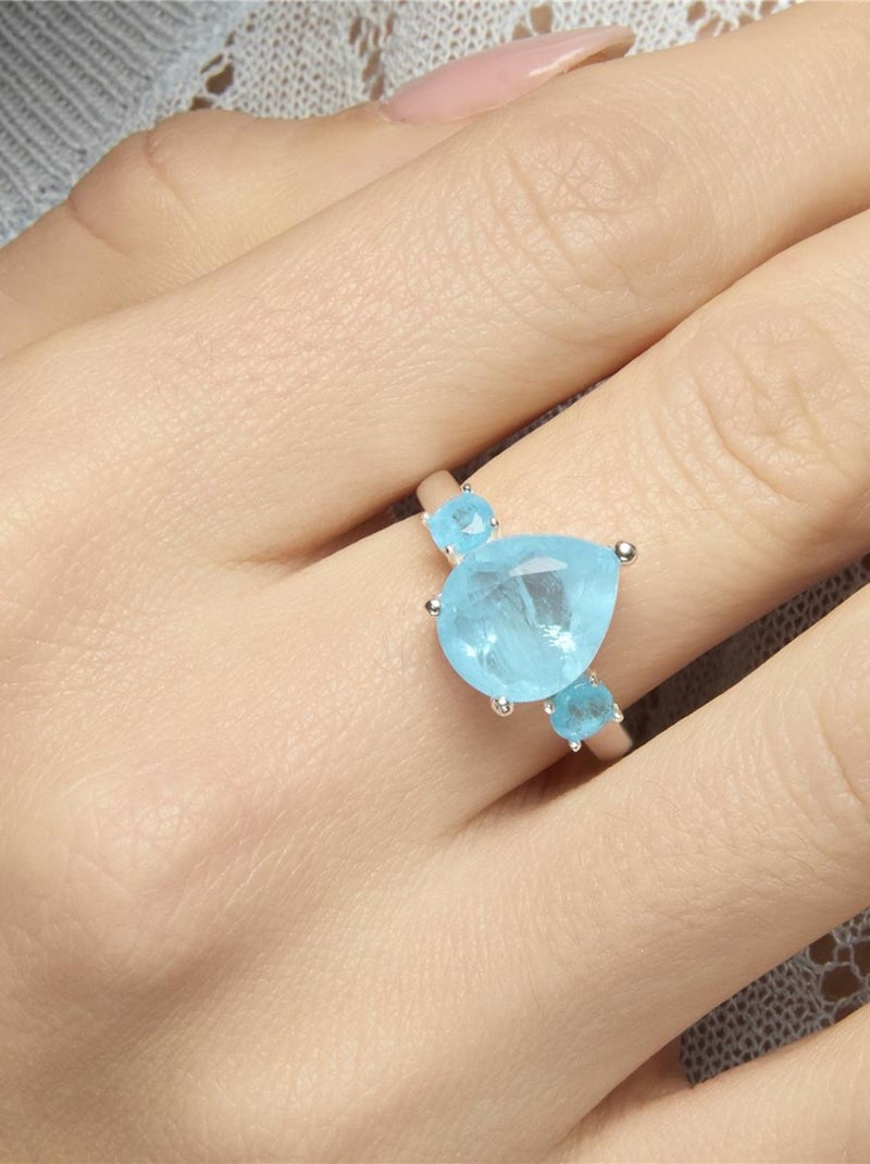 Bague Luxenter en argent 925 et quartz hydrothermal aigue-marine avec finition rhodiée - Larec Bleu - Kiabi