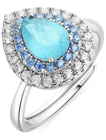 Bague Luxenter en argent 925 et quartz hydrothermal aigue-marine rhodié - Abde
