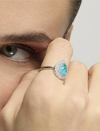 Bague Luxenter en argent 925 et quartz hydrothermal aigue-marine rhodié - Abde