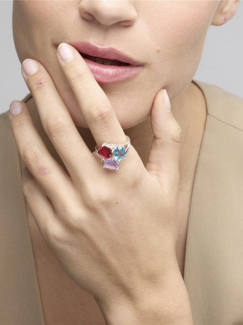 Bague Luxenter en argent 925 et quartz hydrothermal multicolore avec finition rhodiée - Damam - Kiabi