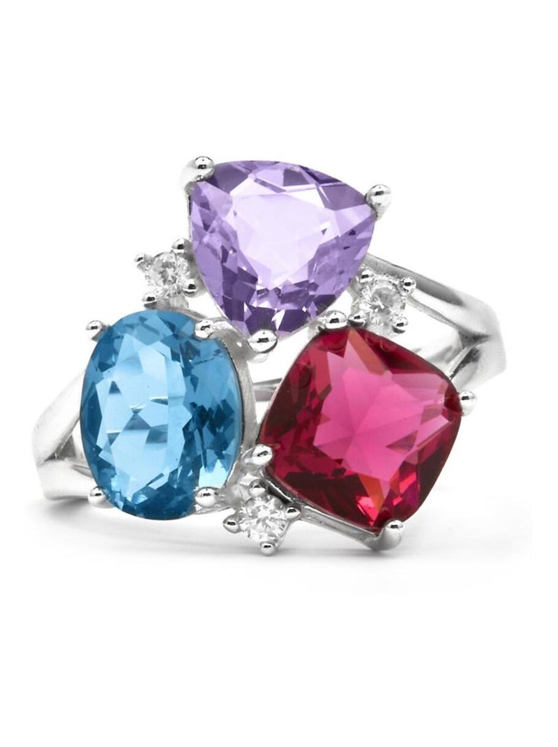 Bague Luxenter en argent 925 et quartz hydrothermal multicolore avec finition rhodiée - Damam Multicolore - Kiabi