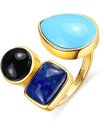 Bague Luxenter en argent 925 et quartz hydrothermal vert Paraiba, finition or jaune 18 k - Miya