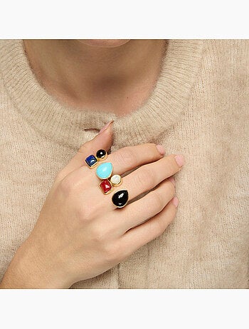 Bague Luxenter en argent 925 et quartz hydrothermal vert Paraiba, finition or jaune 18 k - Miya