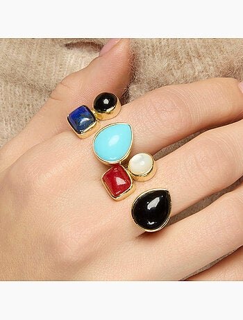 Bague Luxenter en argent 925 et quartz hydrothermal vert Paraiba, finition or jaune 18 k - Miya