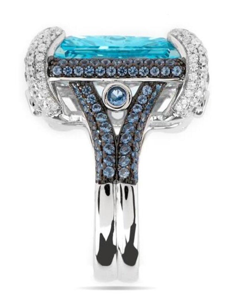 Bague Luxenter en argent 925 et zircon aigue-marine rhodié - Liwi Bleu - Kiabi