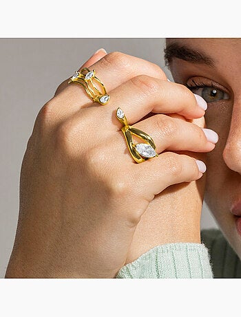 Bague Luxenter en argent 925 et zircon brillant plaqué or 18 carats - Nathon