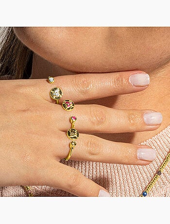 Bague Luxenter en argent 925 et zircon rose et plaqué or 18k - Ufore Taille réglable